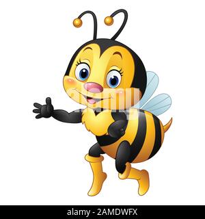 Cartoon bee waving hand and smiling Stock Vector
