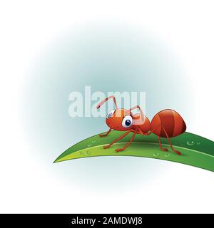 Cartoon ant on the leaf Stock Vector