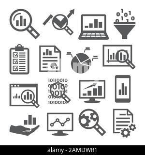 Data analysis icons set on white background Stock Vector