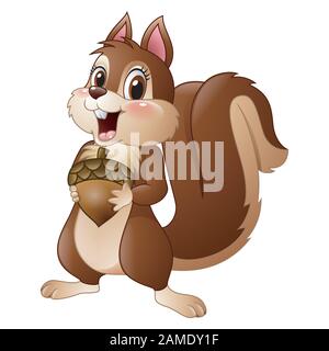 Cartoon funny squirrel holding pine cone Stock Vector