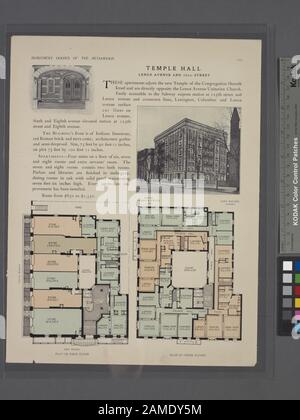 Temple Hall Lenox Avenue And 121st Street Plan Of First Floor