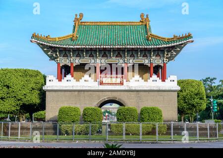 Historic east gate of Taipei City. Old chinese architecture witch colorful roof and clear blue sky Stock Photo