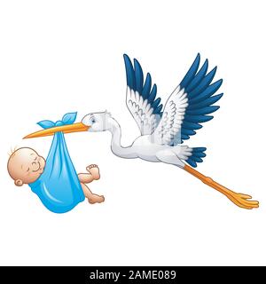 Cartoon stork with  baby boy Stock Vector