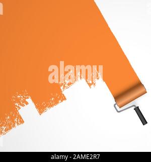 EPS 10 vector illustration isolated on white background with paint roller and painted marking colored orange Stock Vector