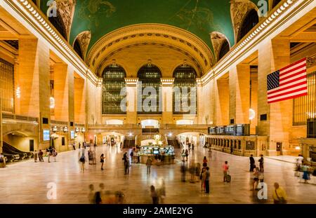 NYC, NY / USA - July 11 2014: Night view of the Main Concourse of Grand Central Terminal, one of the most beloved landmarks in Manhattan. Stock Photo