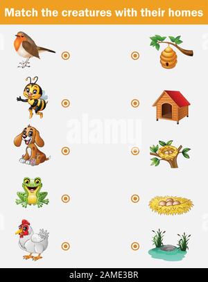 Matching game for children, animals with their homes Stock Vector Image &  Art - Alamy