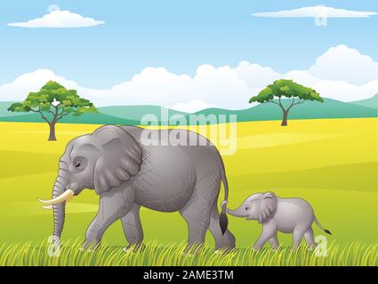 Cartoon funny elephant in the wild Stock Vector