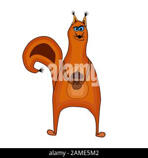 Squirrel isolated on white background.Cartoon squirrel with acorn. Flat style vector with simple gradients for t shirt, bag print, card, children book Stock Vector
