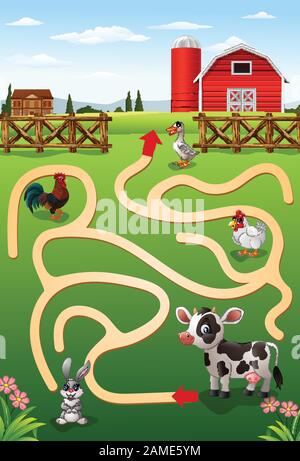 Maze game cow find grass in labyrinth isolated on white background ...