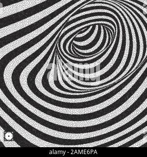 Tunnel. Black and white abstract striped background. Pointillism pattern with optical illusion. Stippled vector illustration. Stock Vector