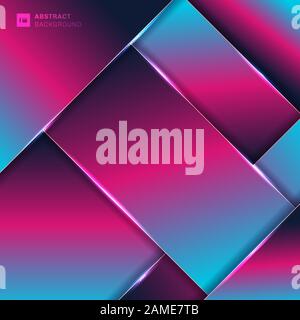Abstract pink and blue neon color geometric overlay layer background with lighting. Vector illustration Stock Vector