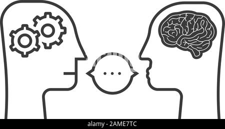 thin line dialogue between chatbot and human Stock Vector
