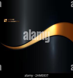 Abstract glowing gold wave on dark blue background with lighting luxury ...