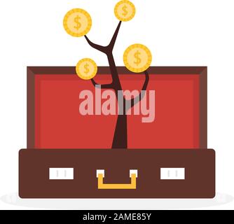 open suitcase with money tree Stock Vector