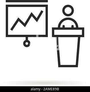 icon of business presentation with teacher behind podium Stock Vector