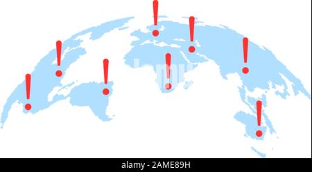 world map with abstract epicenters of cyber attacks or disasters Stock Vector