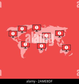 global cyber attack on computers and systems Stock Vector