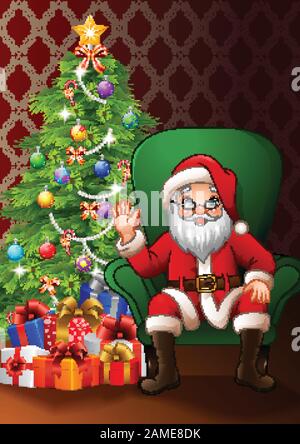 Santa Claus sitting in the living room Stock Vector