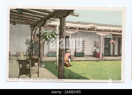 The Placita, El Ortiz Hotel, Lamy, N M  Postcard series number: 79024 Exclusively contract issues, including Fred Harvey's tourist businesses in the American Southwest.; The Placita, El Ortiz Hotel, Lamy, N. M. Stock Photo