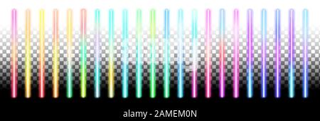 Rainbow neon lights. Glowing sticks. Fluorescent laser lines for both white and black backgrounds Stock Vector