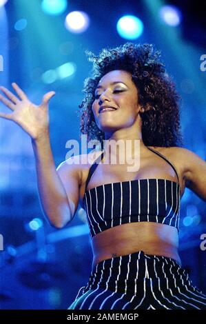 Milan Italy  08/03/1998 , Live concert of the Spice Girls at the Forum Assago : Melanie Brown during the concert Stock Photo