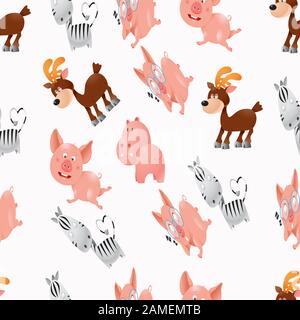 seamless vector cute animals design art Stock Vector