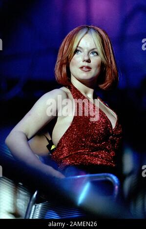 Milan Italy  08/03/1998 , Live concert of the Spice Girls at the Forum Assago : Geri Halliwell during the concert Stock Photo