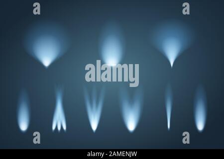 Set of light beams. Vector illustration. Blue illumination. Stock Vector