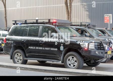 NSW Police Public Order and Riot Squad, including water canon, in a ...