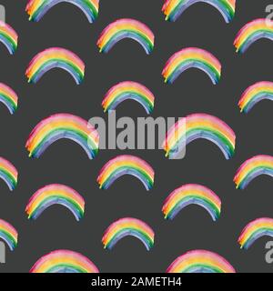 Cute rainbows in cartoon style seamless pattern. Delicate pastel shades Stock Photo