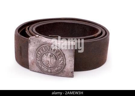 Germany in the Second World War. German standard soldier belt (Whermacht). Buckle with imperial eagle and inscription 'God with us'.  Used only for hi Stock Photo