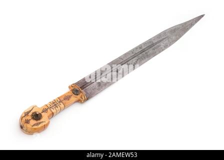 Beautiful example of caucasian dagger with blade from Damascus steel in form of Rome sword. 19th century (Time of Russian-Caucasian wars (1816-1864)). Stock Photo