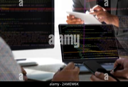 Programming code abstract technology background Developer programming and coding technology  software developer and Computer script Stock Photo