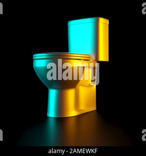 gold toilet bowl on a black background. Concept of luxury and exclusivity. nobody around. 3d render image. Stock Photo