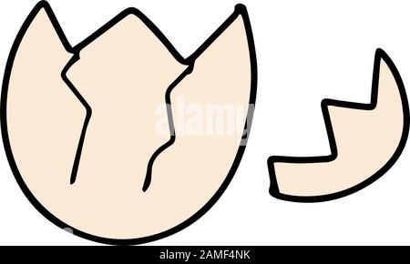 Egg shell isolated on white background. Easter illustration in cartoon style. Broken easter egg icon. Doodle art. Stock Vector