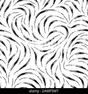 Seamless vector pattern from the smooth lines of chalk or coal in black. Texture for fabric or packaging isolated on white background. Stock Vector