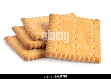 Pile of four rectangular butter biscuits isolated on white. Stock Photo