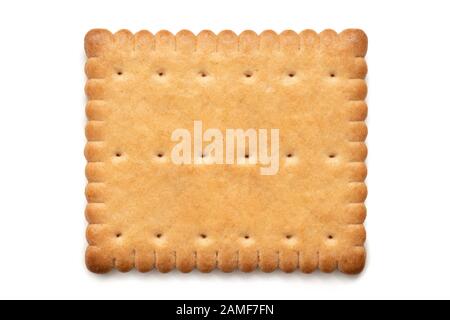 Single rectangular butter biscuit isolated on white. Top view. Stock Photo