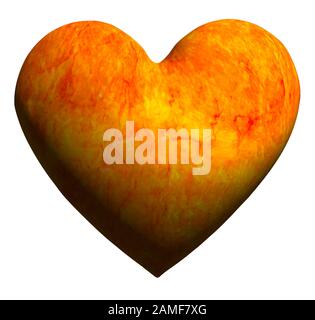 Stylish 3D rendered bright heart in orange tones isolated on white background, Valentine's Day illustration Stock Photo