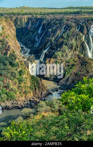 landscape of Ruacana Falls on the Kunene River in Northern Namibia and Southern Angola border, Africa wilderness landscape Stock Photo