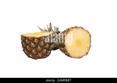 Pineapple half. Cut pineapple on white background. Pineapple isolated. Stock Photo