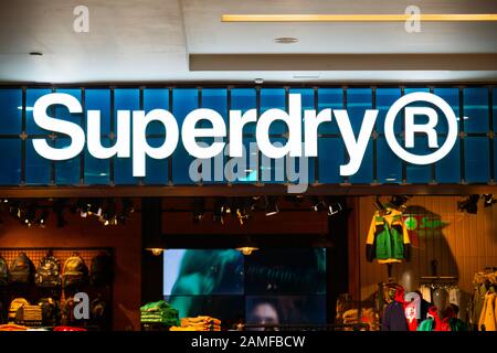 British clothing brand, Superdry store and logo seen in Hong Kong