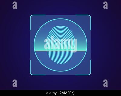 Fingerprint recognition. Biometric scanning system for finger, holographic interface of person identification. Fingerprint ID technology. System recog Stock Vector