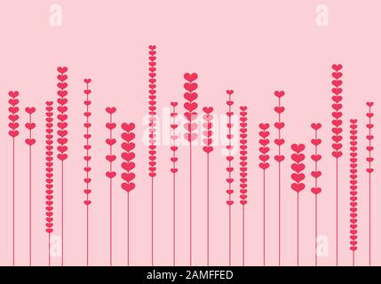 Modern, minimalist heart flowers on pink background, vector illustration for Valentines day cards, birthday, wall art, home decoration Stock Vector