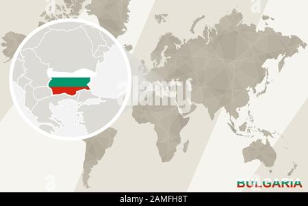 Zoom on Bulgaria Map and Flag. World Map. Stock Vector