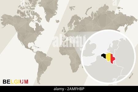 Zoom on Belgium Map and Flag. World Map. Stock Vector