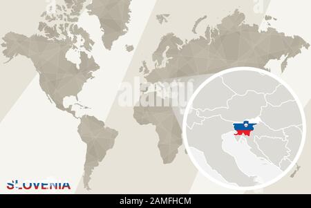 Zoom on Slovenia Map and Flag. World Map. Stock Vector