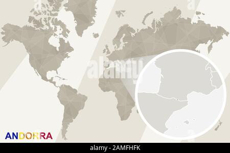 Zoom on Andorra Map and Flag. World Map. Stock Vector