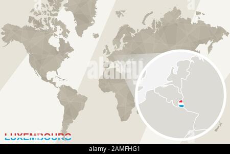 Zoom on Luxembourg Map and Flag. World Map. Stock Vector