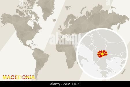 Zoom on Macedonia Map and Flag. World Map. Stock Vector